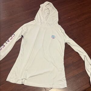 White Long Sleeve Hooded SCALES T Shirt - Fishing Tee - Size Small - Dri Fit